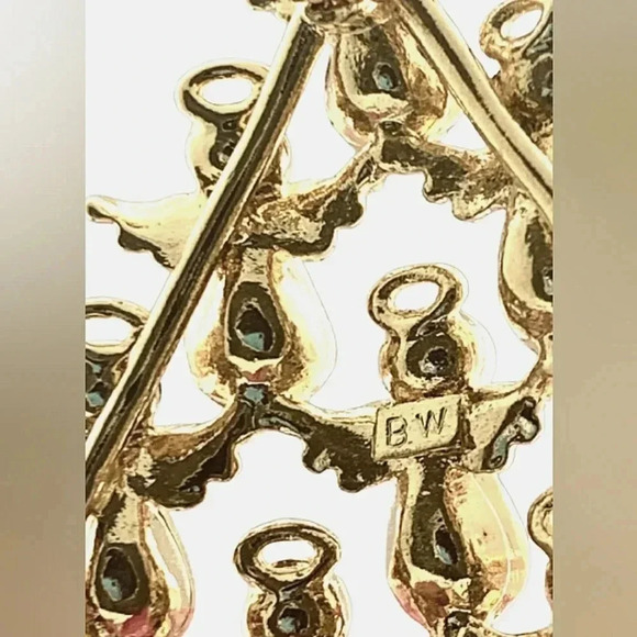 Vintage Angel Christmas Tree Crystal Pearl Gold Brooch Signed BW Butler Wilson - Picture 4 of 4